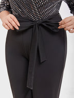 V-Neck Contrast Belted Sequin Jumpsuit