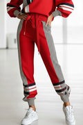 Plus Size Daily Red Striped Pull-On Waist Casual Pocket Pants