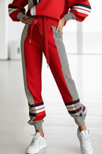 Plus Size Daily Red Striped Pull-On Waist Casual Pocket Pants
