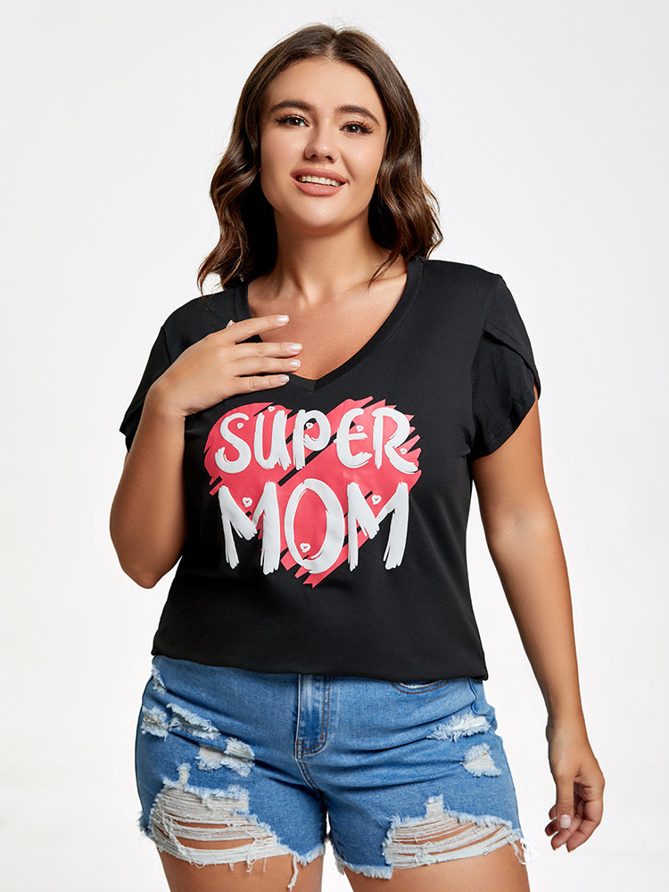 Plus Super Mom Tulip Sleeve Graphic Tee