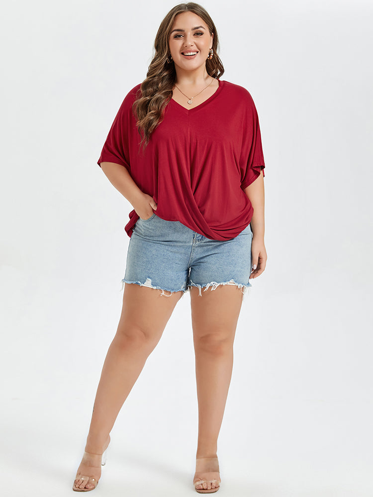 Crisscross Wrap V-Neck Batwing Sleeve Tee