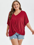 Crisscross Wrap V-Neck Batwing Sleeve Tee