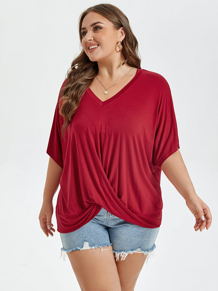 Crisscross Wrap V-Neck Batwing Sleeve Tee