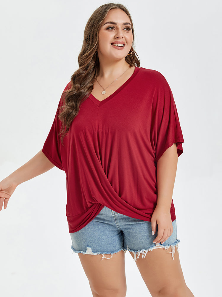 Crisscross Wrap V-Neck Batwing Sleeve Tee
