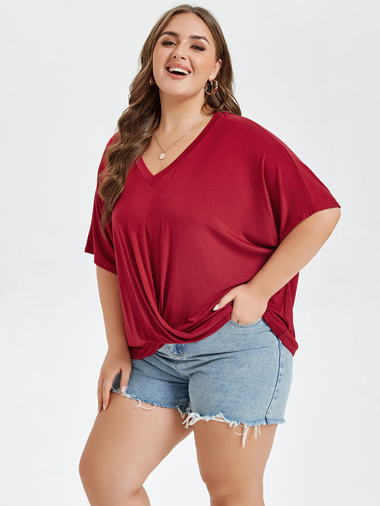 Crisscross Wrap V-Neck Batwing Sleeve Tee