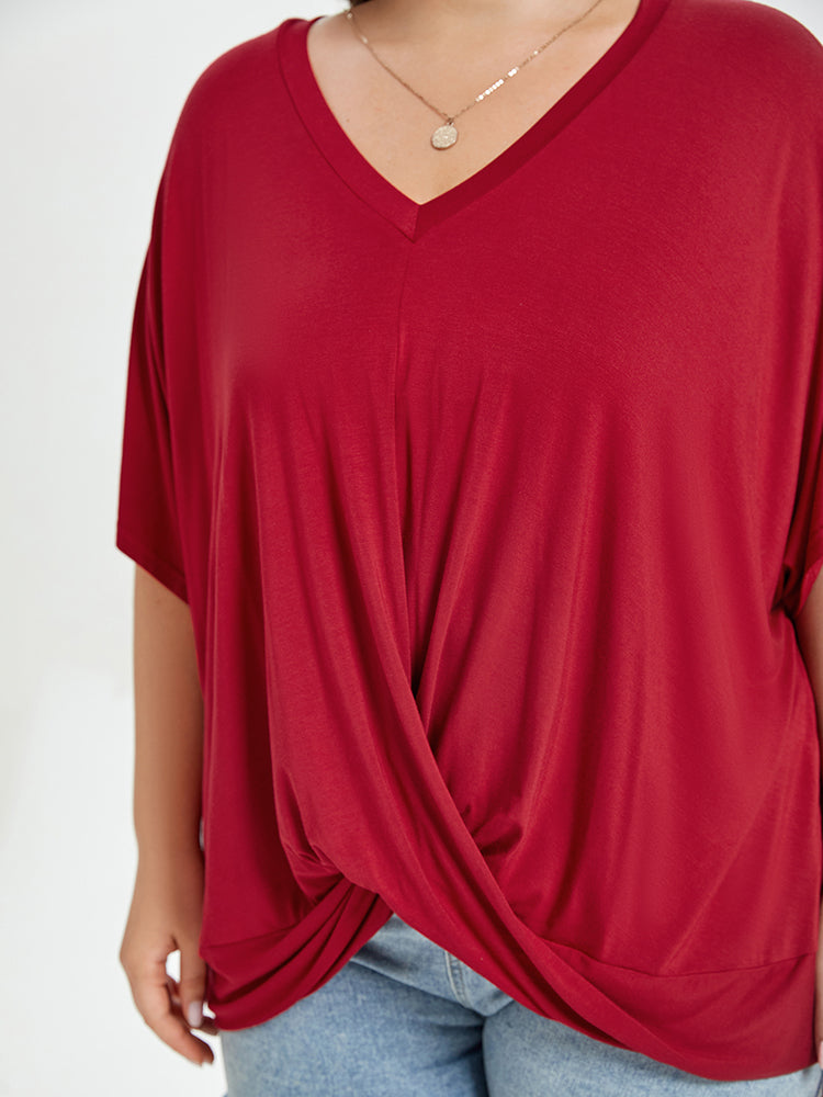 Crisscross Wrap V-Neck Batwing Sleeve Tee