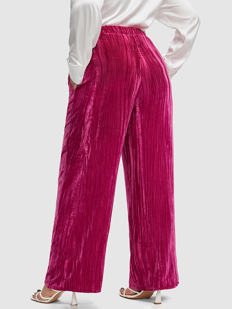 High Waist Pocket Wide Leg Velvet Pants