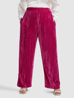 High Waist Pocket Wide Leg Velvet Pants
