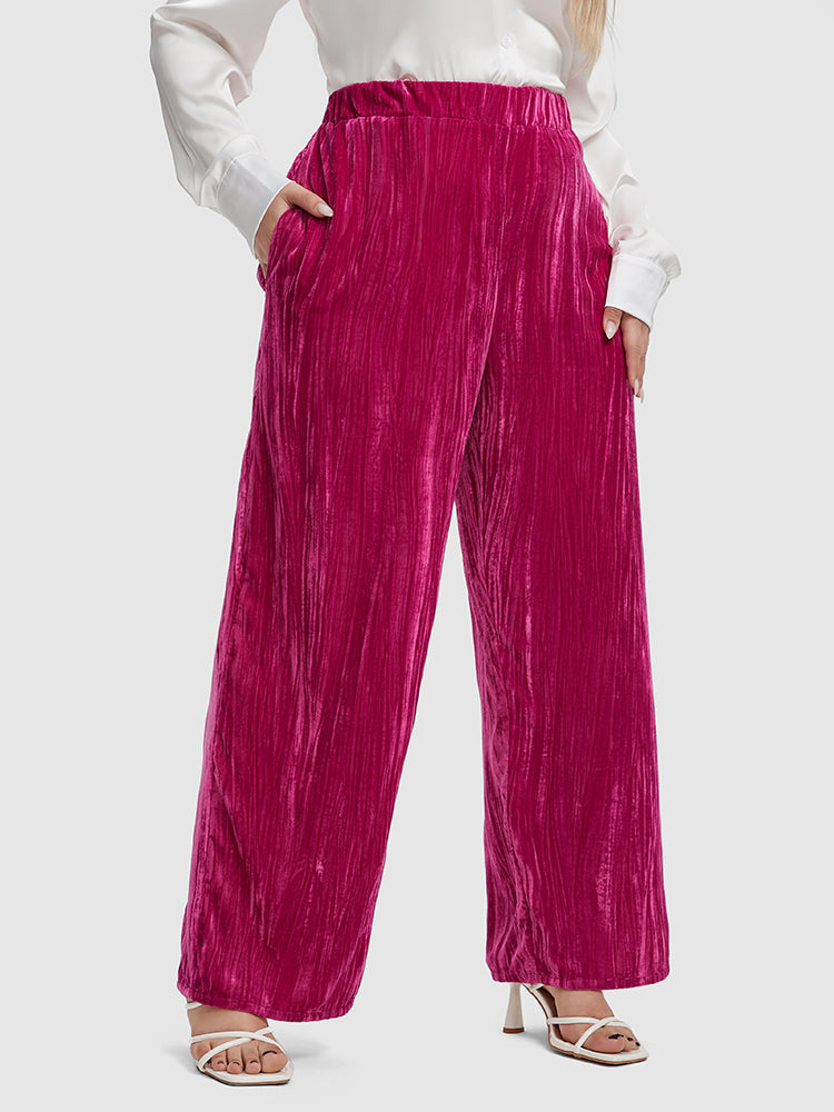 High Waist Pocket Wide Leg Velvet Pants