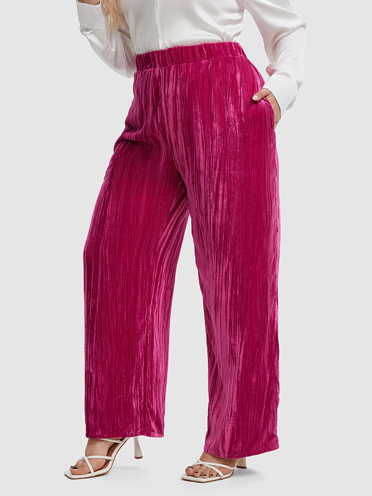 High Waist Pocket Wide Leg Velvet Pants