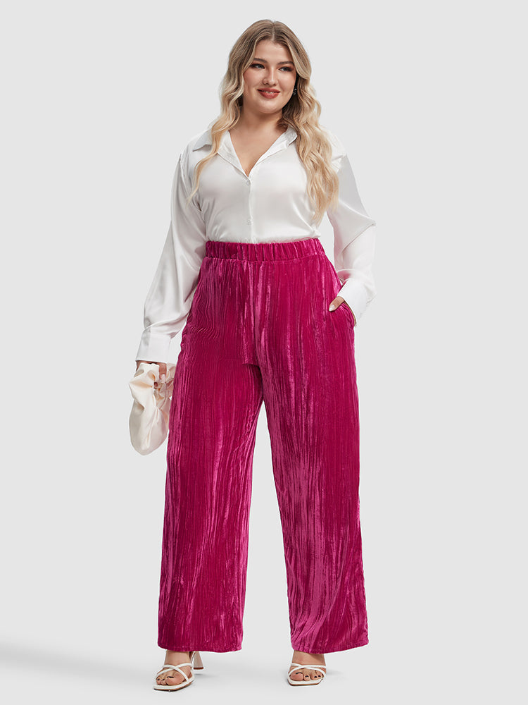 High Waist Pocket Wide Leg Velvet Pants