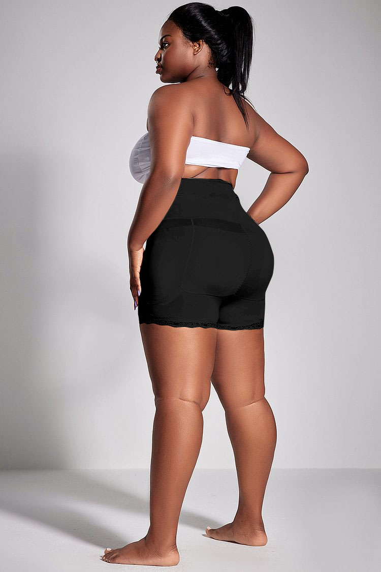 Xpluswear Design Plus Size Daily Black High Waist Body Shaping Waist Buttoned Hip Butt Lifting Shapewear