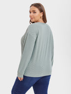 V Neck Solid Button Detail Tee