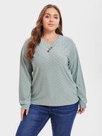 V Neck Solid Button Detail Tee