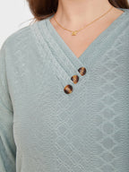 V Neck Solid Button Detail Tee