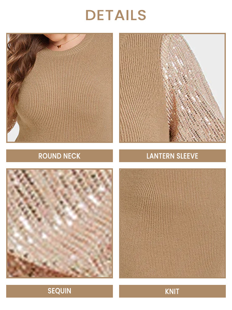 VIP Contrast Sequin Lantern Sleeve Bodycon Dress