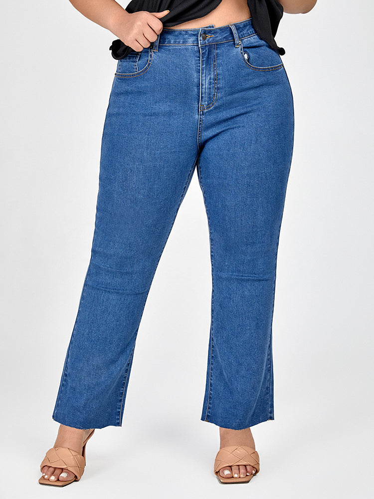 Plus Blue Zipper Fly Flare Leg Jeans