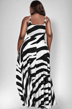 Xpluswear Design Plus Size Daily Black Sundress Zebra Print Round Neck Pocket Maxi Dresses