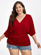 VIP Plus Plain Crisscross V Neck Ruched Hem Tee