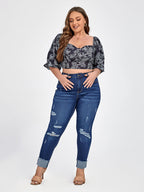 Plus Blue Zipper Fly Ripped Skinny Jeans