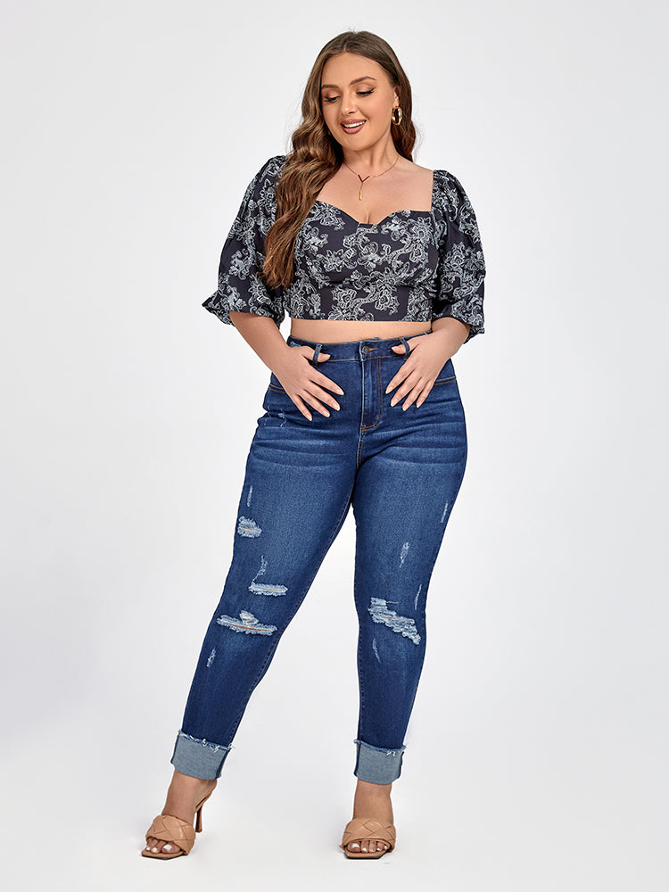 Plus Blue Zipper Fly Ripped Skinny Jeans