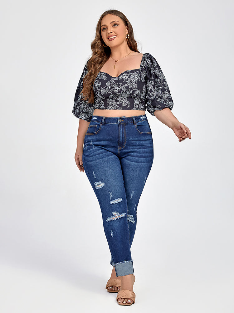 Plus Blue Zipper Fly Ripped Skinny Jeans