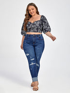 Plus Blue Zipper Fly Ripped Skinny Jeans
