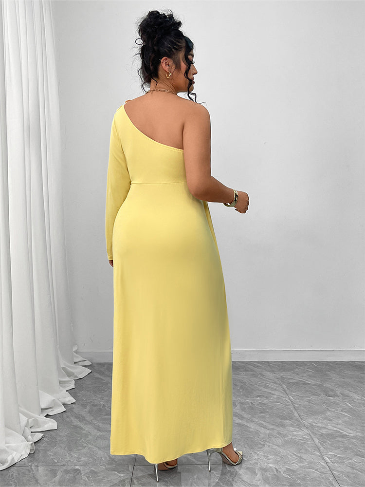 One Shoulder Ruffled Ruched Dress