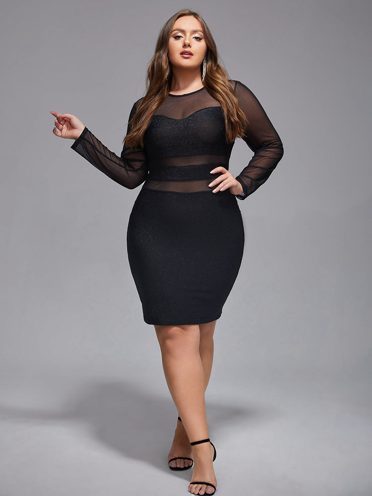 VIP Plus Mesh Patchwork Glitter Bodycon Dress