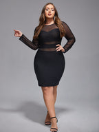 VIP Plus Mesh Patchwork Glitter Bodycon Dress