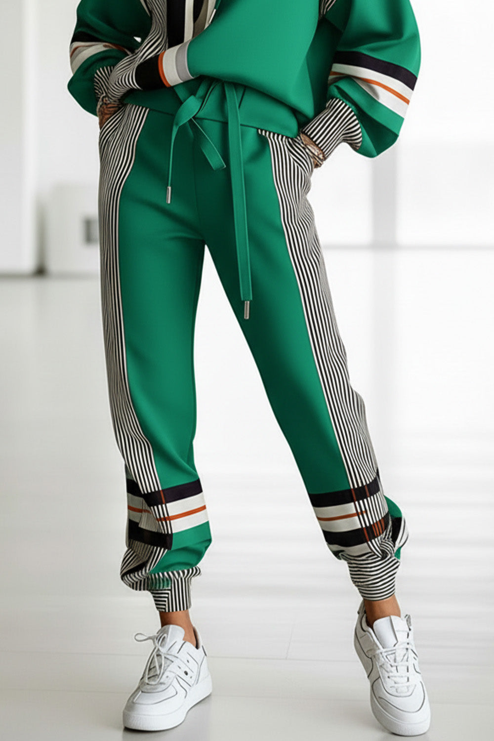Plus Size Daily Red Striped Pull-On Waist Casual Pocket Pants