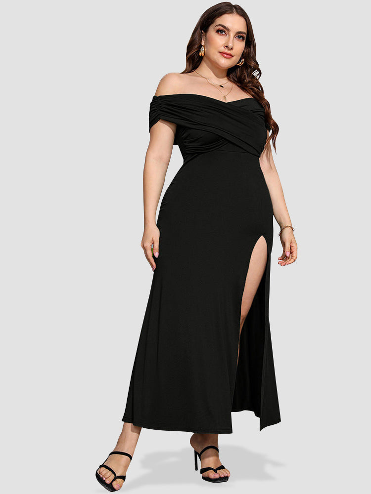 VIP Plus Ruched Crisscross Split Mermaid Maxi Dress