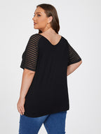 Plus Black Lace Patchwork  V-Neck Tee