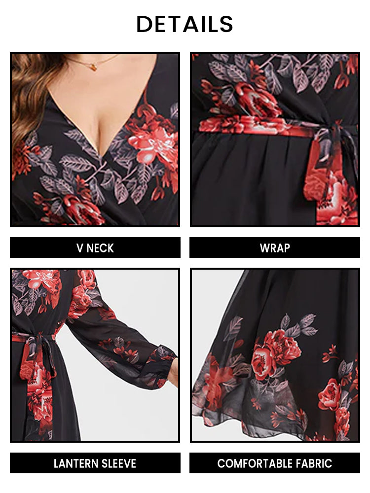 Plus Floral Crisscross Wrap Midi Dress