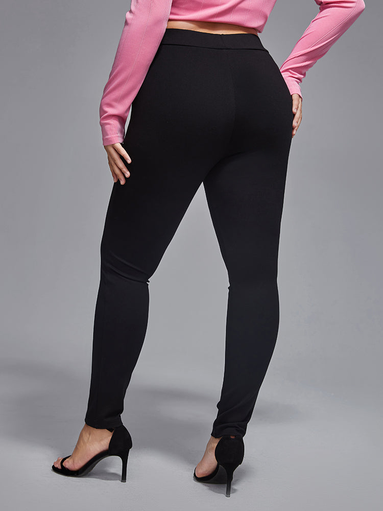 VIP Plus Plain Button Elastic Waist Pants