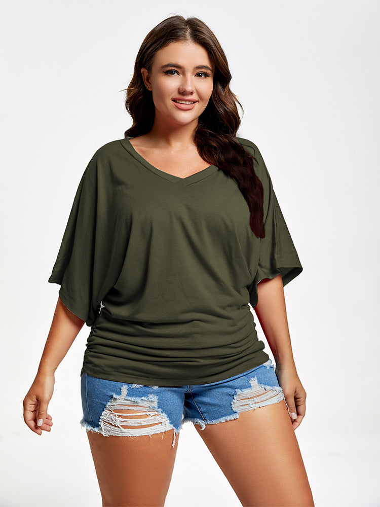 VIP Plus Plain Ruched Batwing Sleeve Tee