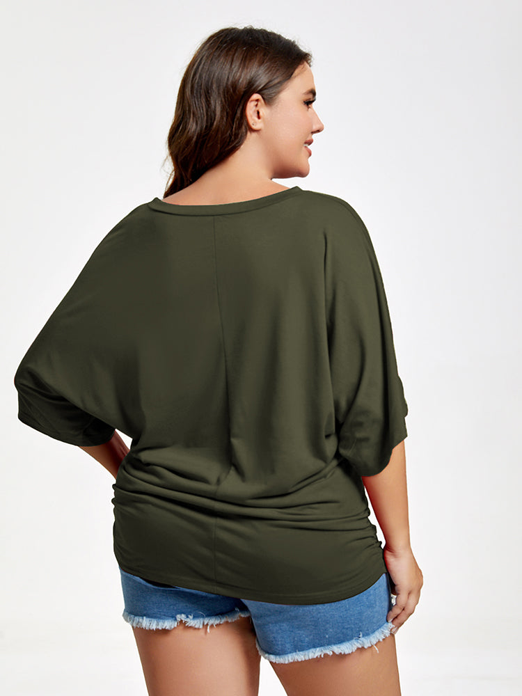 VIP Plus Plain Ruched Batwing Sleeve Tee