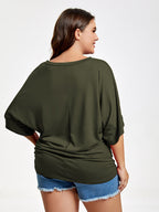VIP Plus Plain Ruched Batwing Sleeve Tee