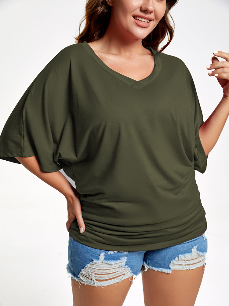 VIP Plus Plain Ruched Batwing Sleeve Tee