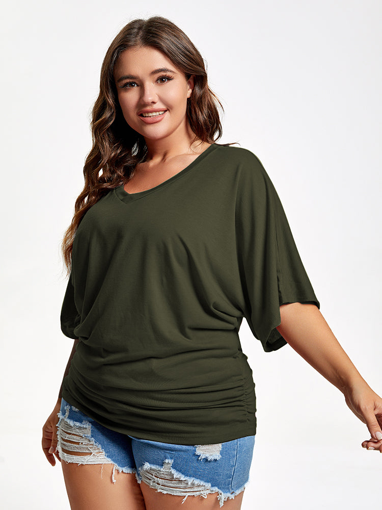 VIP Plus Plain Ruched Batwing Sleeve Tee