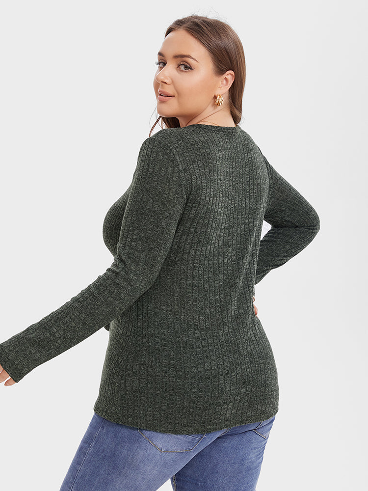 Round Neck Marled Knit Belted Tee