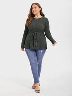 Round Neck Marled Knit Belted Tee