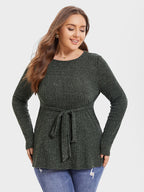 Round Neck Marled Knit Belted Tee