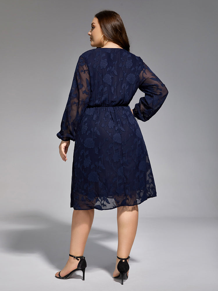VIP Plus Floral Jacquard Mesh Patchwork Midi Dress