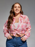 Plus Pink Floral Drop Shoulder Mesh Blouse Without Vest