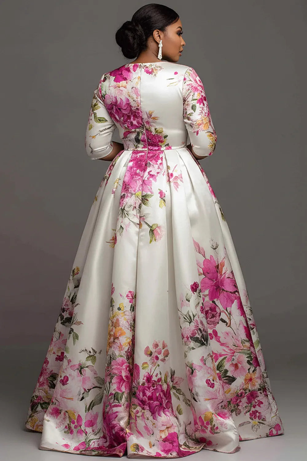Xpluswear Design Plus Size Formal Multicolor Floral V Neck Short Sleeve Pocket Satin Maxi Dresses