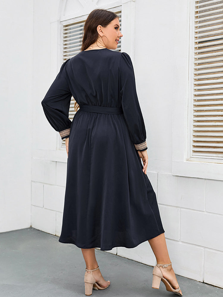 Plus Blue Eyelet Lace Belted Midi Dress