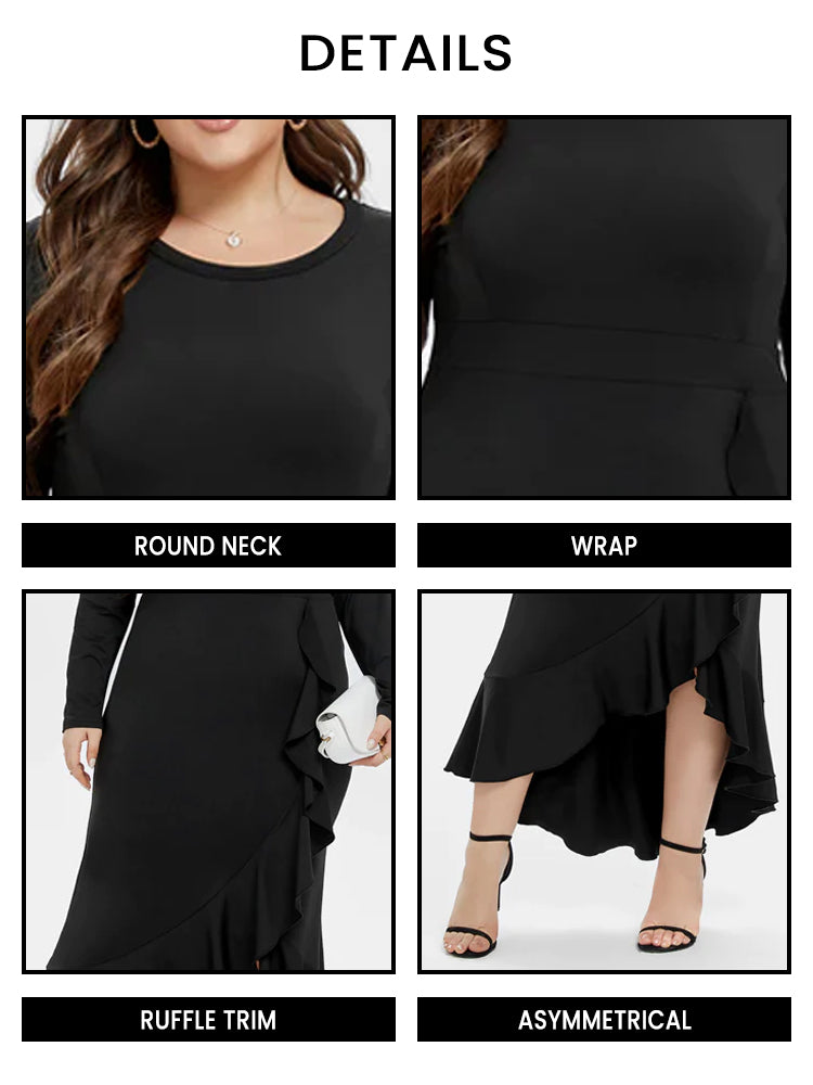 VIP Ruffle Trim Asymmetrical Hem Maxi Dress