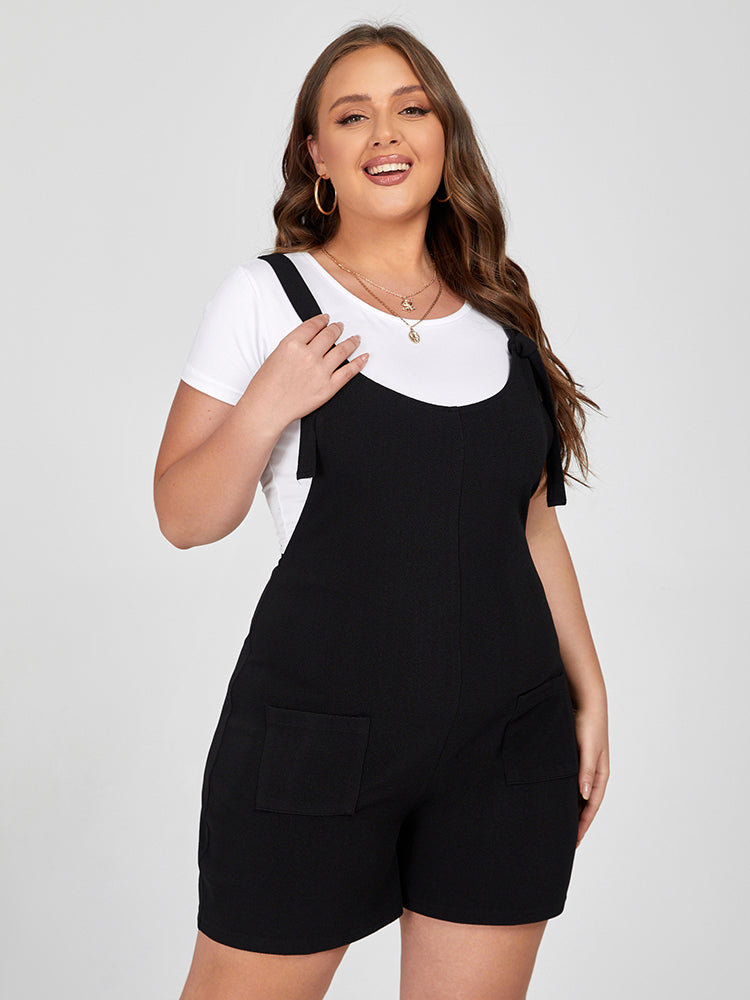 Plus Black Adjustable Strap Pocket Romper
