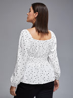 Plus Heart Print Square Neck Shirred Blouse